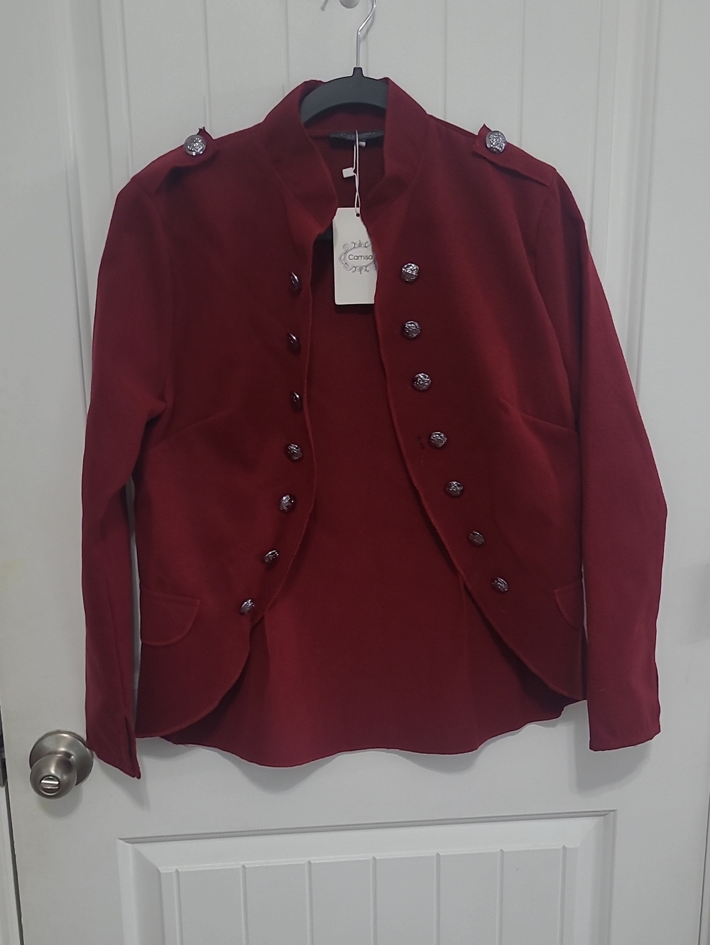 Women's Burgundy Military-Style Button Blazer